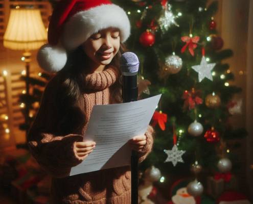 Mädchen trägt Weihnachtsgedicht vor